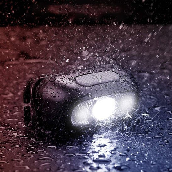 Lampe-frontale-rechargeable- étanche- pluie 